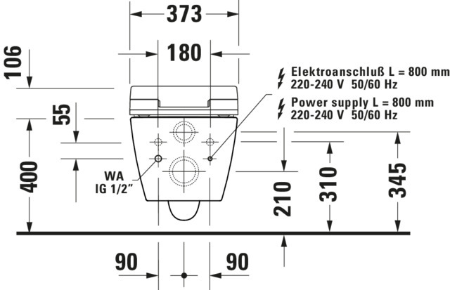 DU WWC 570mm ME by Starck,HygieneFlush weiß HYG, rimless, TS, Durafix,f.SWL