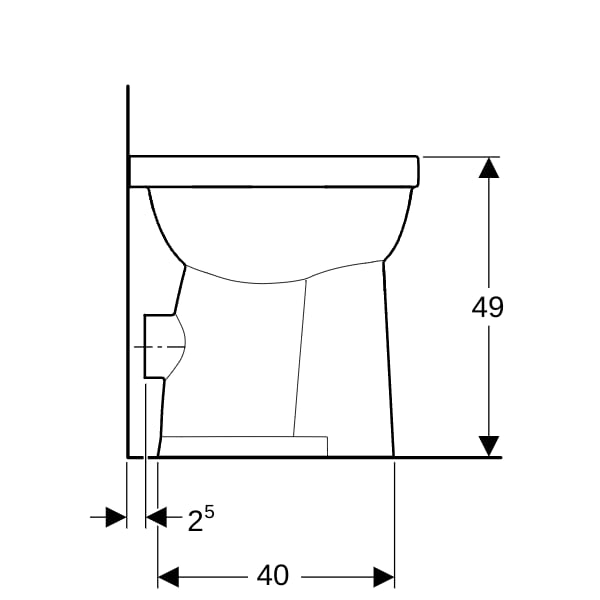 Geberit Renova Comfort Stand-WC Flachspüler erhöht, Abgang horizontal, weiß