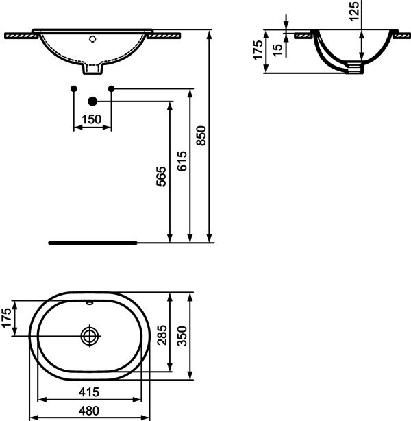 IS Einbauwaschtisch Connect, oval, o.Hl., m.Ül., 480x350x175mm, Weiß