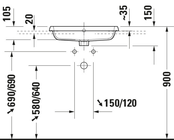 Duravit Qatego EinbauWT 550mm, geschliffen mit HLB, HL 1, mit ÜL, Weiß HG