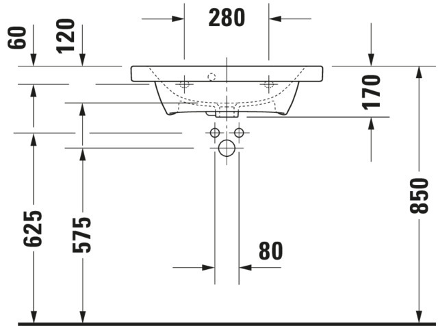 Duravit Möbelwaschtisch DuraStyle 635 mm mit ÜL, mit HLB, weiß, WonderGliss