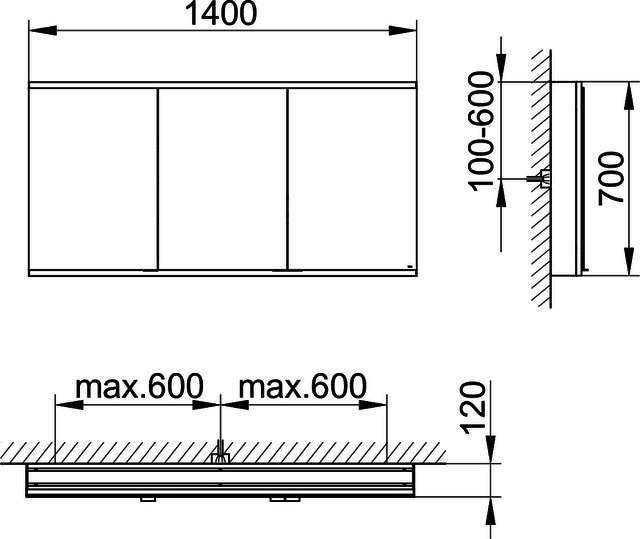 KEUCO Royal Modular 2.0 SPS, bel. 80031, Vorb,oSteckd,sb-elox,1400x700x120mm