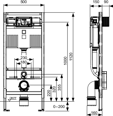 TECEprofil WC-Modul mit Uni-Spülkasten, Bauhöhe 1120 mm