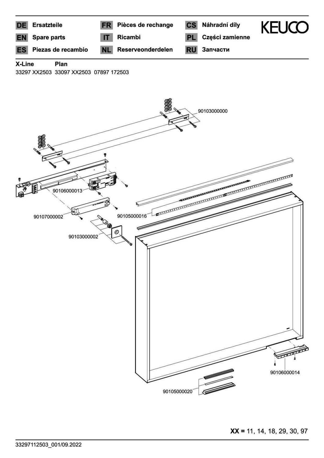 KEUCO Lichtspiegel X-Line 33297, DALI, inox, 800x700x105mm