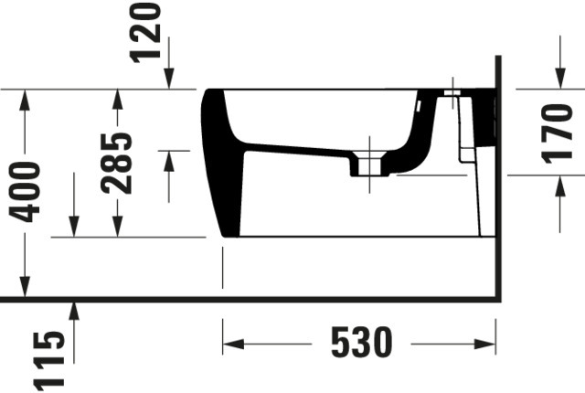 Duravit Qatego Wand Bidet 570mm m.HLB, m.ÜL, verd.Bef., Weiß HG, HYG
