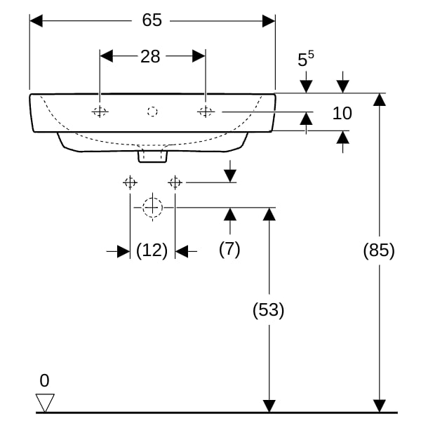 Geberit Renova Plan Aufsatzwaschtisch 65x48cm m. Hahnloch, m. Ül., weiß, KeraTect