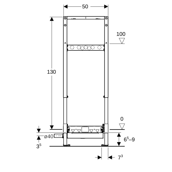 Geberit Duofix Element f. Dusche, 130cm CleanWall W-Ablauf, W-Arm.AP, H:65-90mm