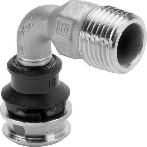 Viega Bogen 90 Grad mit SC Raxinox 4414 in 16mm x R3/4 Stahl nichtrostend