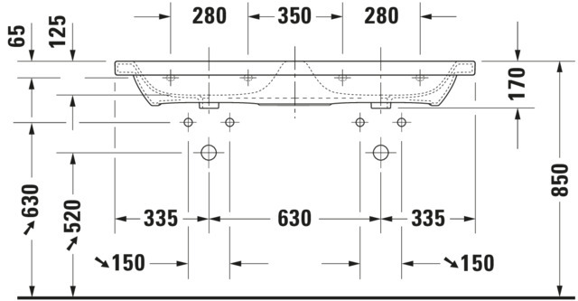 Duravit Doppel-WT,Möbel-DWT DuraStyle 1300mm m.ÜL und 1HL je Becken, weiß, WG