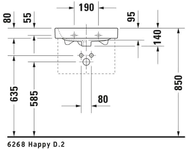DU Möbel-Handwaschbecken Happy D.2 500mm mit ÜL, mit HLB, 1 HL, weiß
