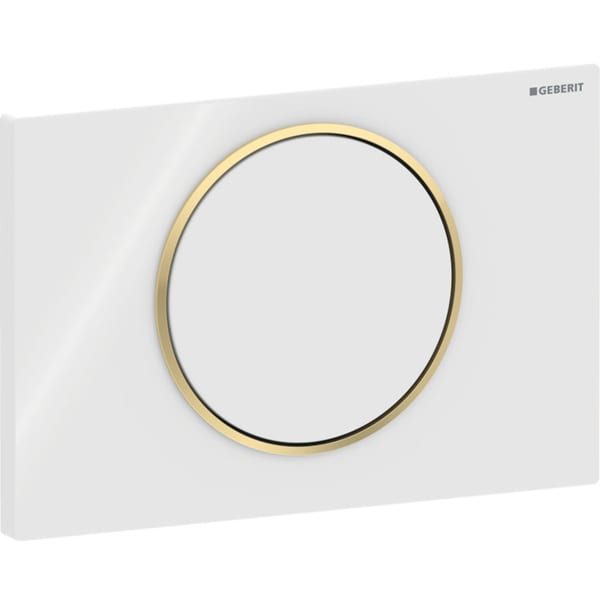 Geberit Sigma10 BetPl., rund, Spül-Stopp Sp. weiß glänzend /goldfarben glänzend