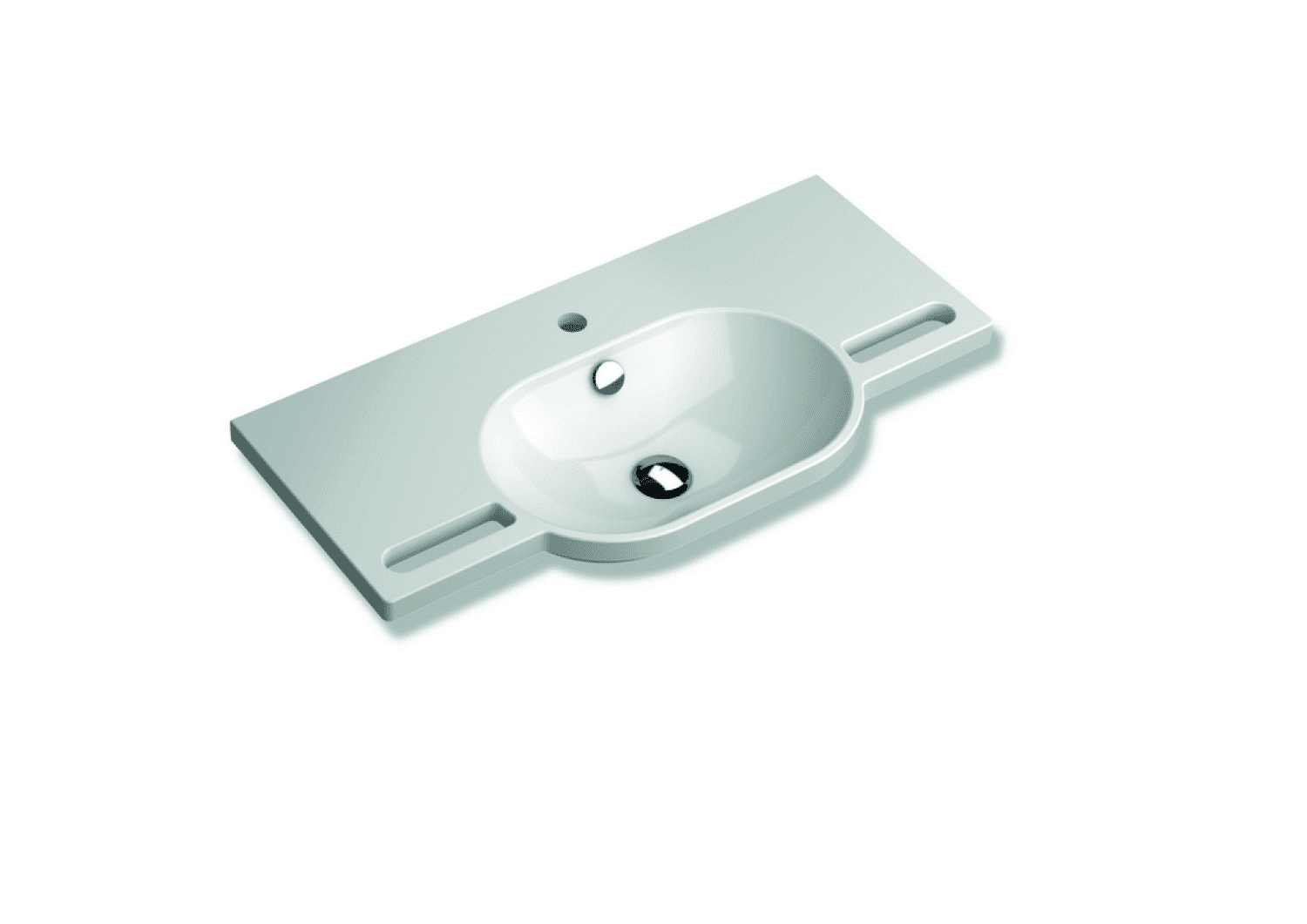 HEWI Waschtisch mit Griffmulden 850 x 415mm, mit Überlauf, 1 Hahnloch