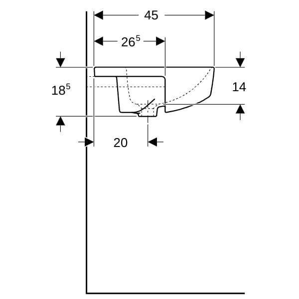 Geberit VariForm Halbeinbauwaschtisch, quadr. 55x45cm, m. Hl, m. Ül., weiß
