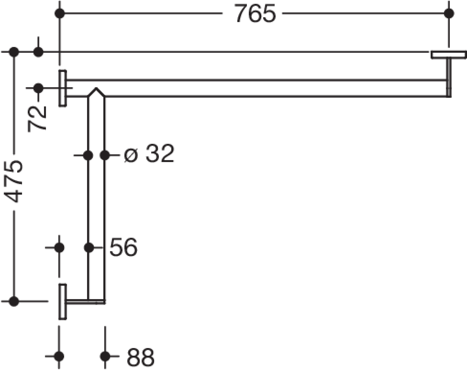 HEWI DUHA, d:32, li, W1:765, W2:475, chrom