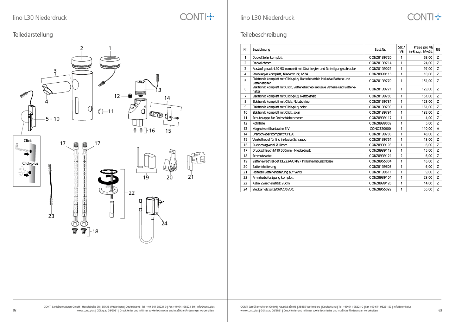 CONTI+ lino elekt. IR Standarm. Solar m.Misch. Chr. m.Ablg. Click+ L30