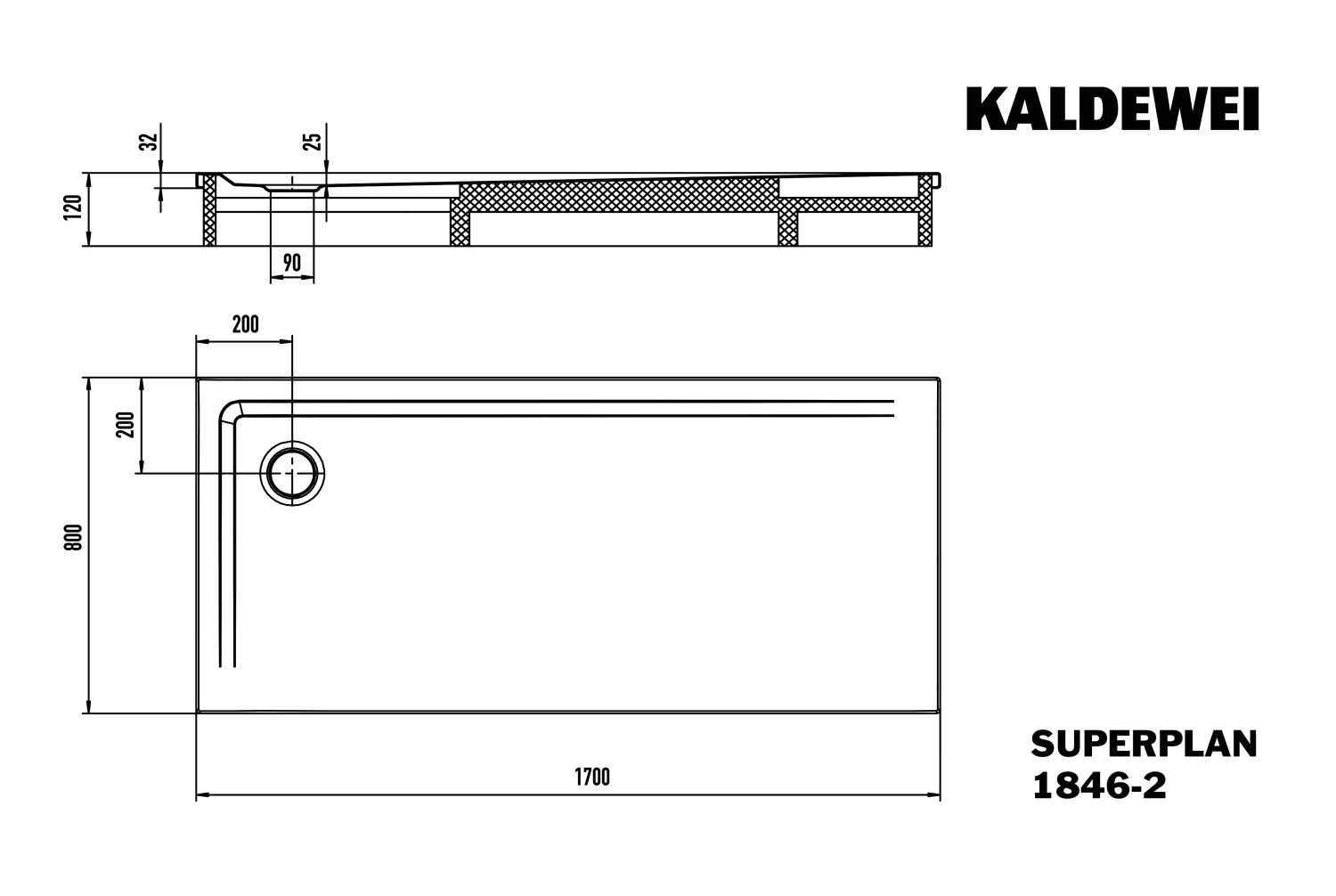 KA DW SUPERPLAN mit Wannenträger Mod. 1846-2,800x1700mm,alpinweiß,IG,m. WT