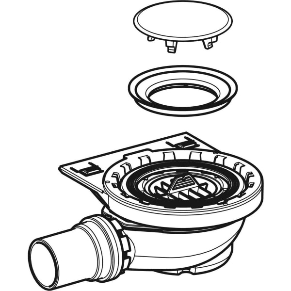 Geberit Duschwannenablauf für Setaplano mit Siphonhalter, Sperrwasserhöhe 50 mm