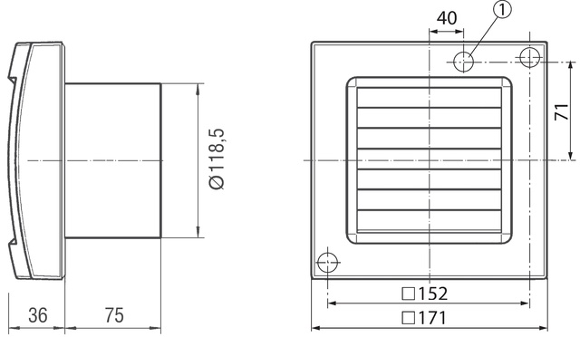 Maico Kleinraumventilator ECA 120 KVZ Innenverschluss, Verzögerungszeit, DN120