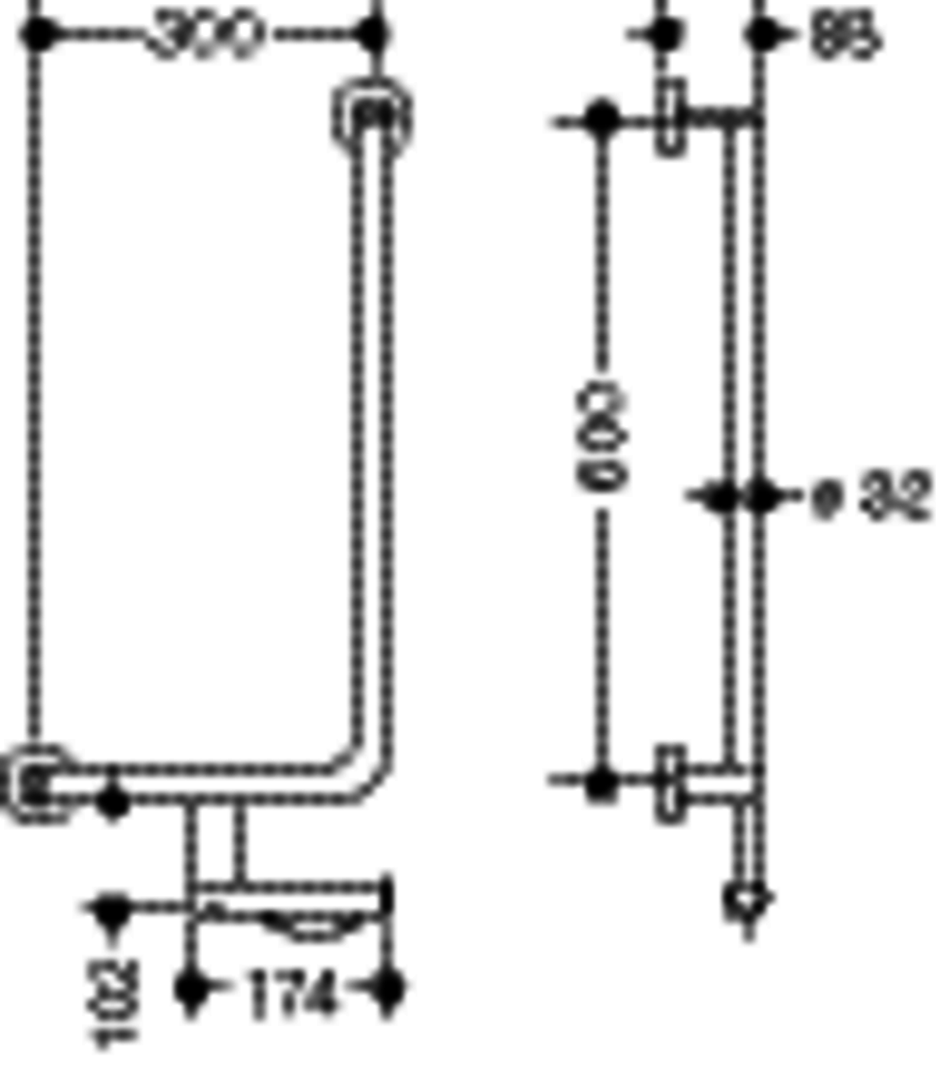 HEWI Winkelgriff, d:32/32, PRH, A1:600, W1:300, li, plvb weiß tiefmatt