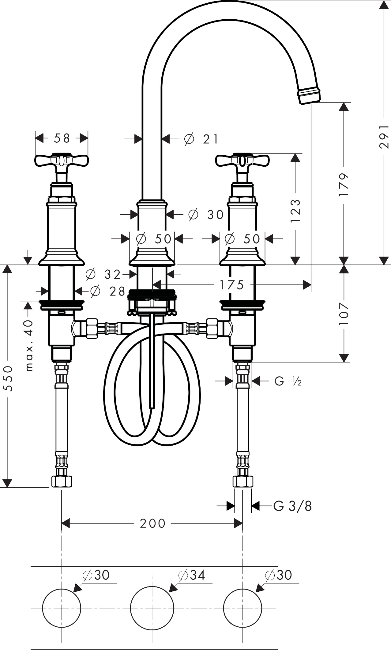 Hansgrohe 3-Loch Waschtischarmatur Axor Montreux Standmodell PRG