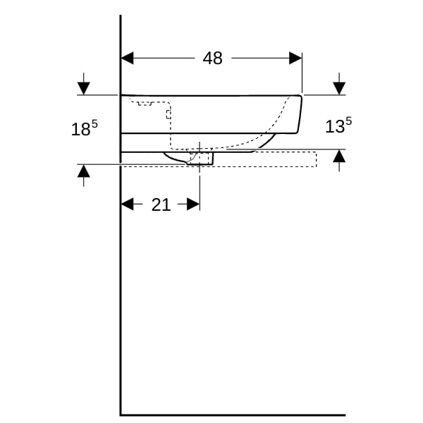 Geberit Renova Plan Aufsatz-WT 100x48cm 2 Hahnlöcher, mit Überlauf, weiß