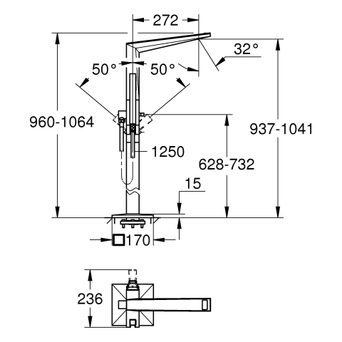 GROHE Wannenbatt. Allure Bril. PC 24423 Bodenmont. Gr. WA-Caesarstone supersteel
