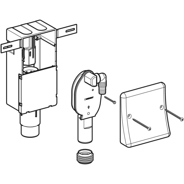 Geberit UP-Geruchsverschluss mit Anschluss Wandeinbaukasten u. Abdeckplatte d50-56