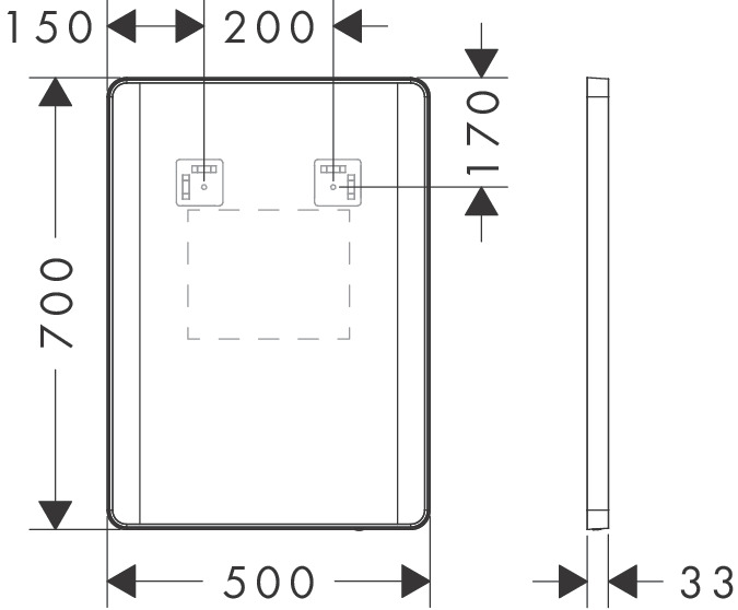 Hansgrohe Spiegel Xarita Lite Q 500/30 m.seitl.LED Beleuchtung IR Sensor MSW