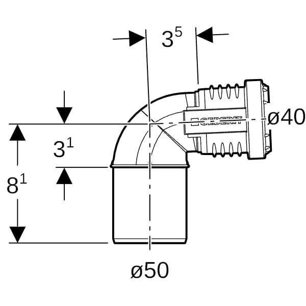 Geberit Silent-PP Bogen 87,5Gr reduziert d40/50