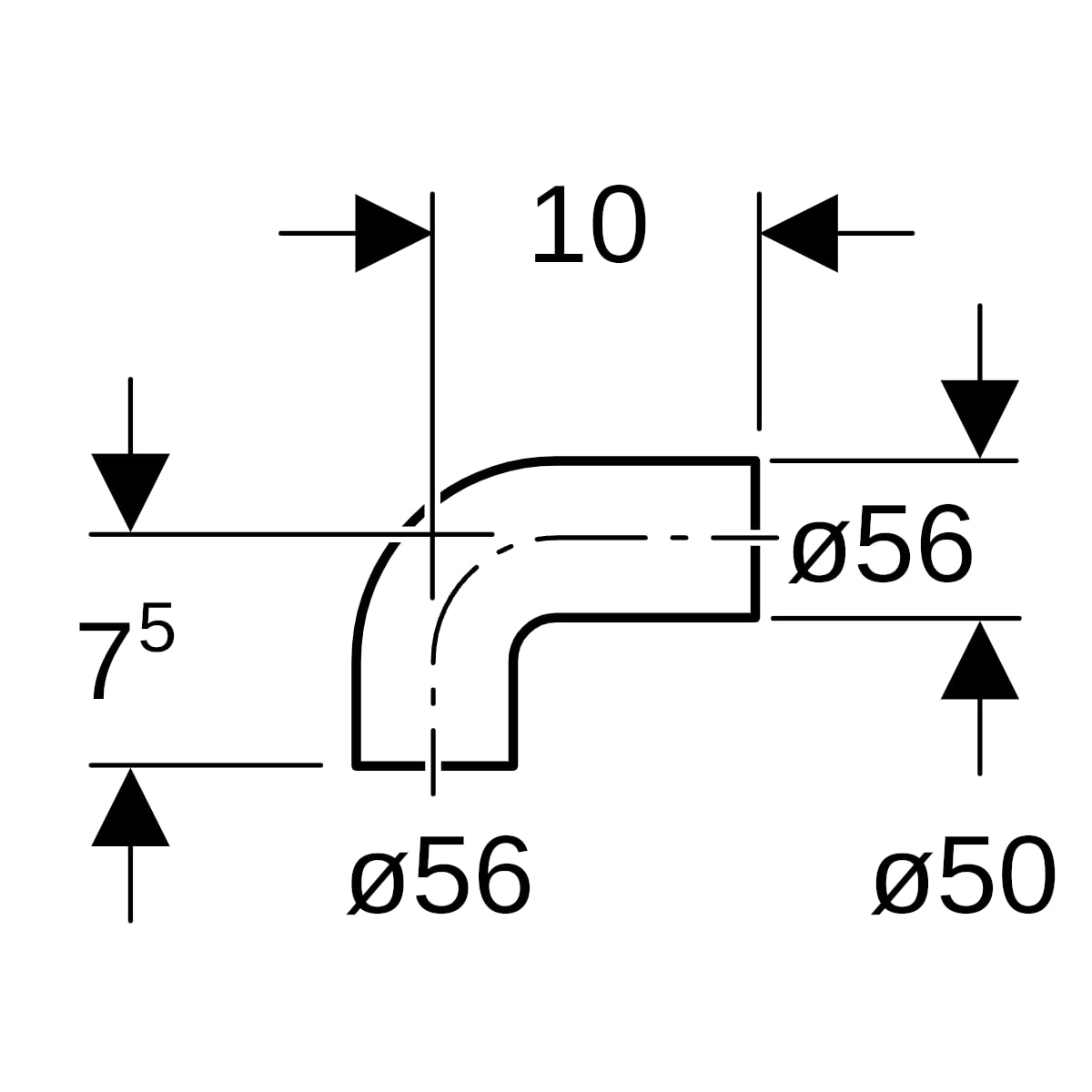 Geberit PE Anschlussbogen 90Gr für Manschette d56/di50