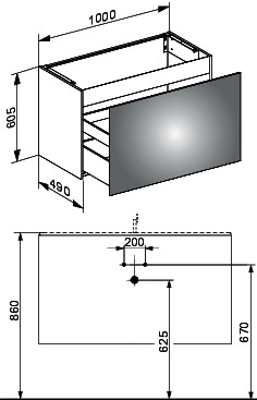 KEUCO WTU X-Line 33172, 1 Auszug, trüffel/Glas trüffel, 1000x605x490mm
