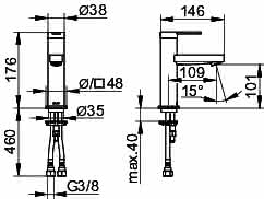 KEUCO EHM-WT-Mischer 100 IXMO 59502 o.Zug.-Ablgrt. Flat, Rosette r/e sw