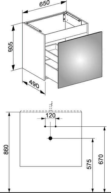 KEUCO WTU X-Line 33152, 1 Auszug, trüffel/Glas trüffel, 650x605x490mm