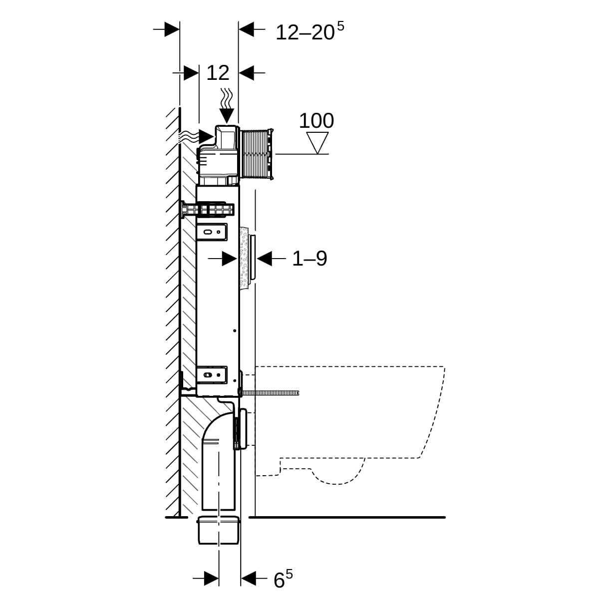 Geberit Kombifix Element WWC, 108cm mit Sigma UP-SPK 12cm, für Geruchsabsaugung/Abluft