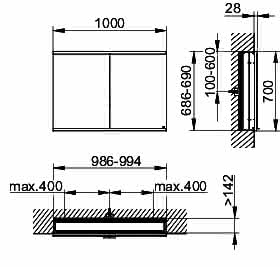 KEUCO Royal Modular 2.0 SPS, bel. 80021, Einb,2Steckd,sb-elox,1000x700x160mm