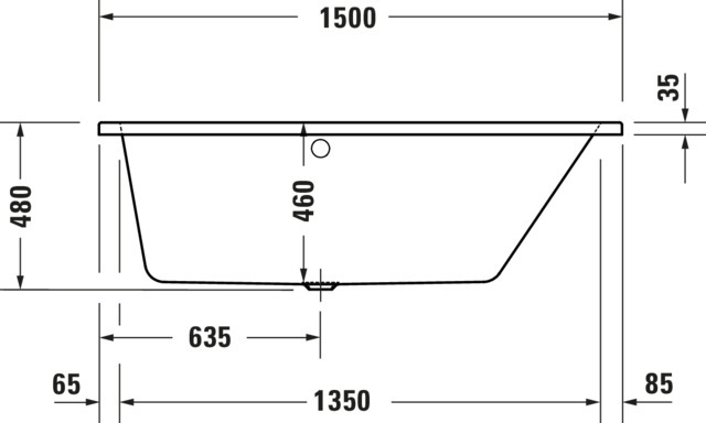 DU No.1 BW 1500x800,Einbauvers.,Trapezf. Rückenschr.1 Pos.R, Weiß