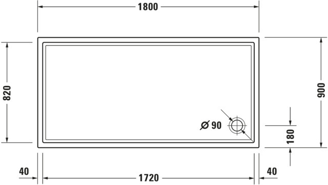 DU Starck Slimline Duschwanne, Rechteckig, 1800x900x65 mm, Weiß, Sanitä