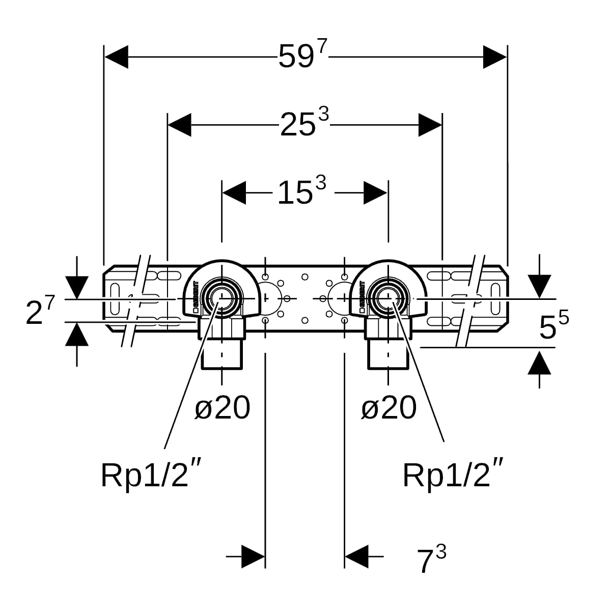 Geberit Mepla Anschlusswinkel 90Gr vormont. schallgedämmt zweifach Rg d20-Rp1/2