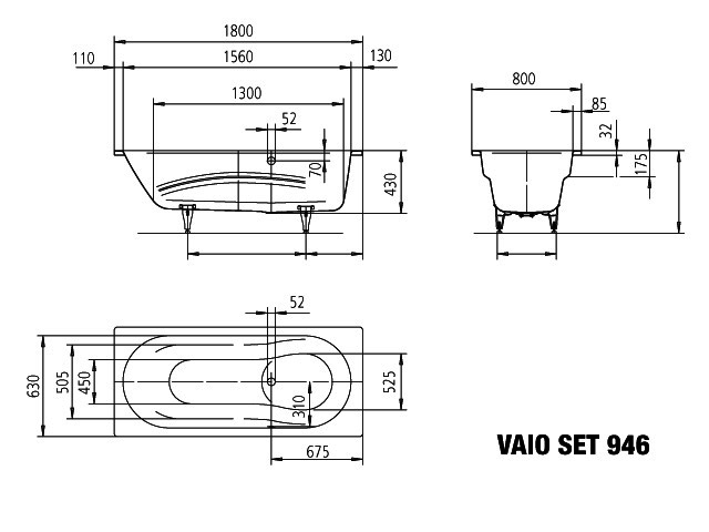 KA BW VAIO SET Mod.946,1800x800mm, alpinweiß,Perl-Effekt