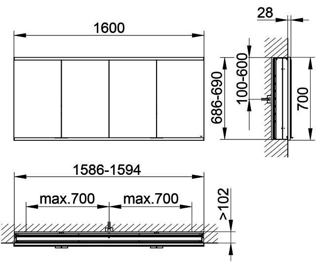 KEUCO Royal Modular 2.0 SPS, DALI 80042, Einb,4Steckd,sb-elox,1600x700x120mm