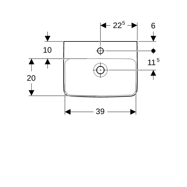 Geberit Renova Plan Handwaschbecken, 45x34cm m. Hl. mittig, m. Ül., weiß