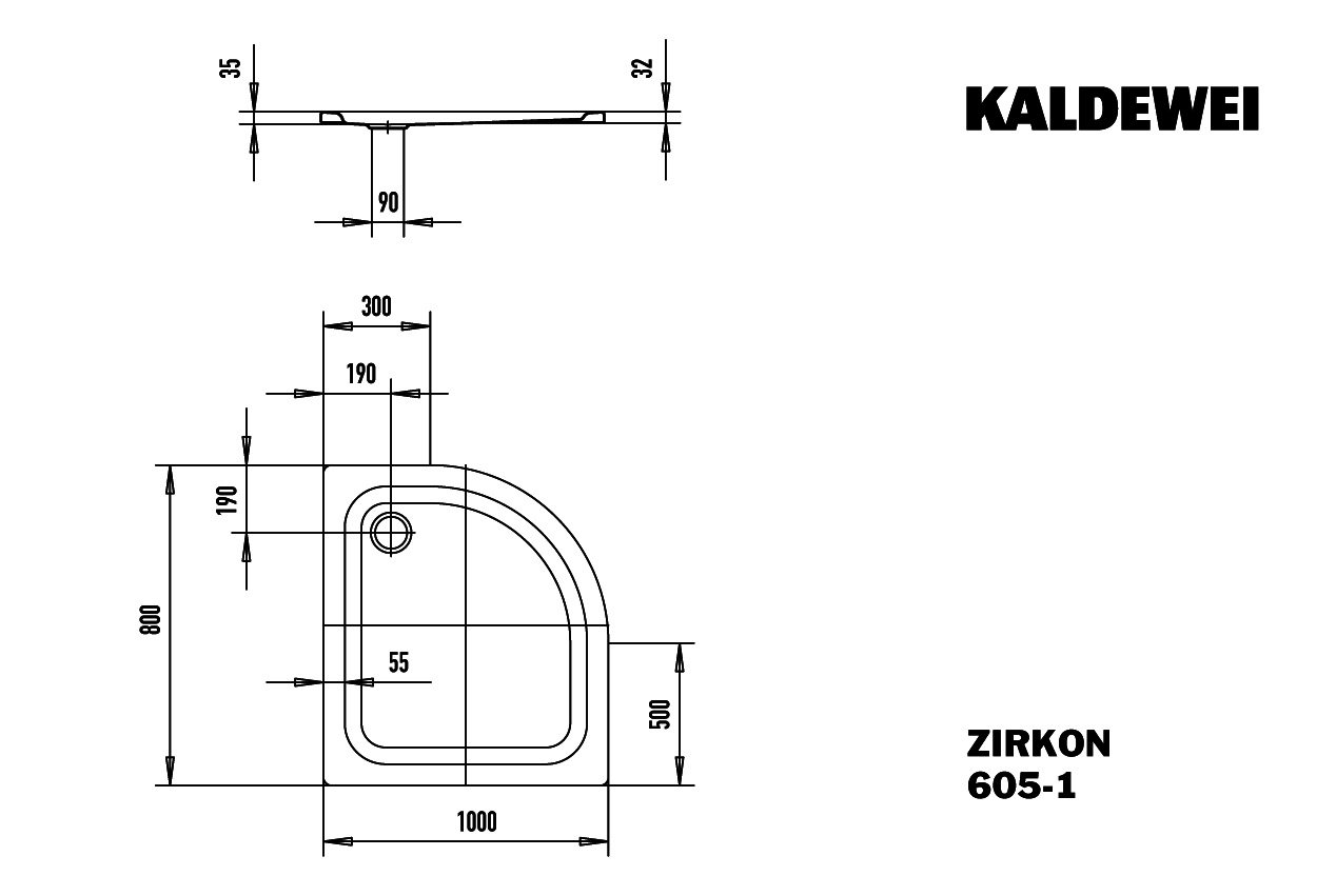 KA DW ZIRKON Mod.605-1,1000x800mm, alpinweiß,Perl-Effekt,Antislip
