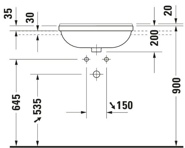 DU Halbeinbauwaschtisch Starck 3 550 mm mit ÜL, mit HLB, 1 HL, weiß