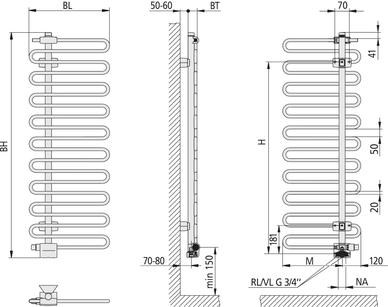 Kermi Icaro BH1446x58x600mm QN628, RAL9016, links