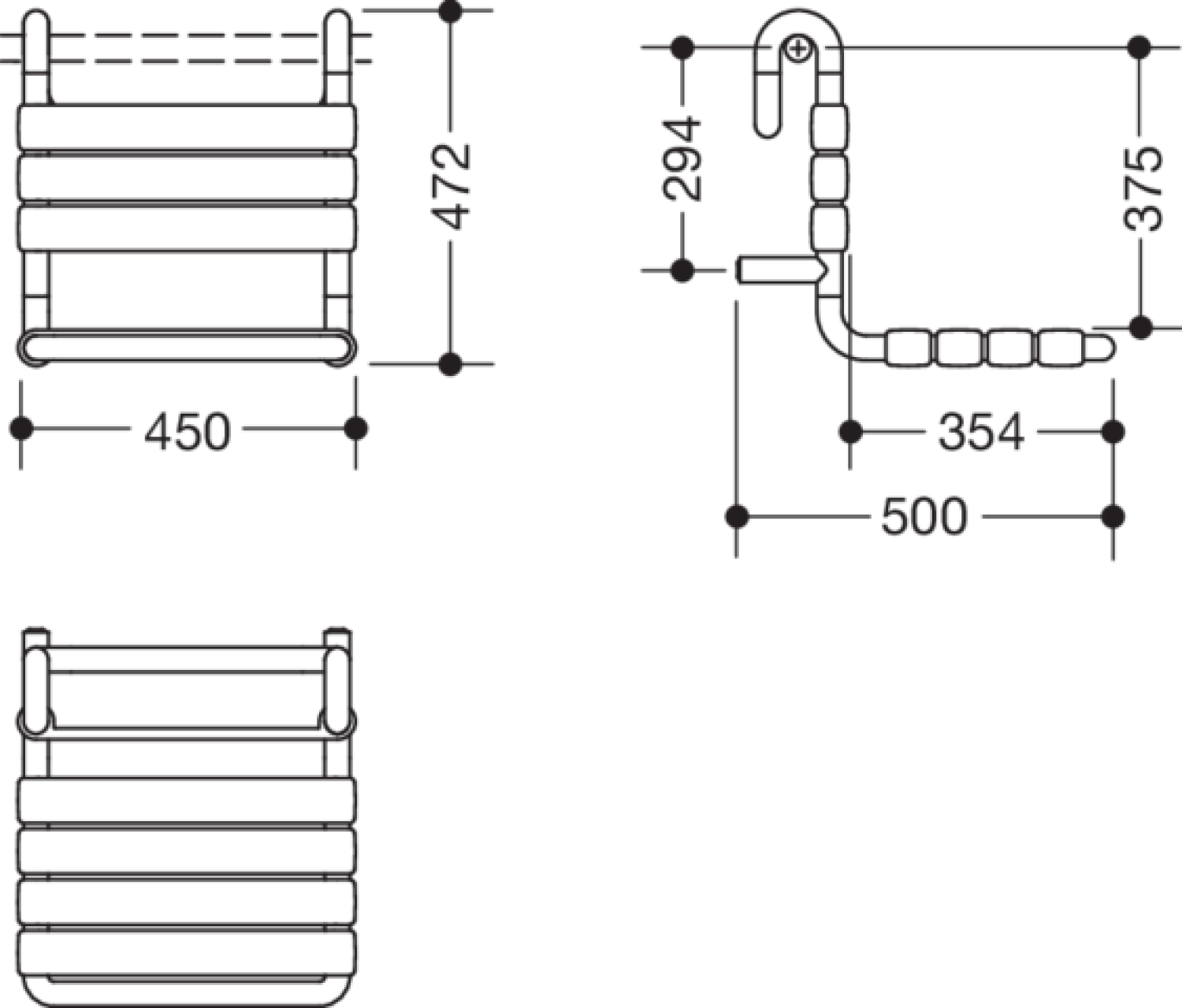 HEWI Einhängesitz Ser 801, matt, B:450 mm, H:472 mm, T:500 mm reinweiß