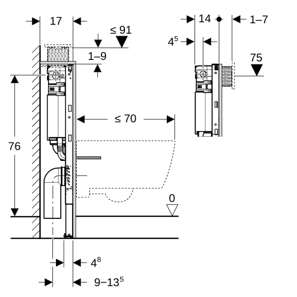 GE Duofix Element für WWC, 82cm mit Omega UP-SPK 12cm