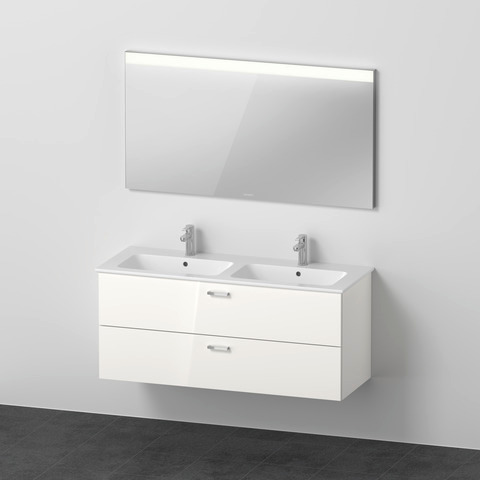 DU XBase Möbel-Set 1300x490mm,WT m. HL 2 WTU m. Schubk.2, Spiegel, Weiß glänzend