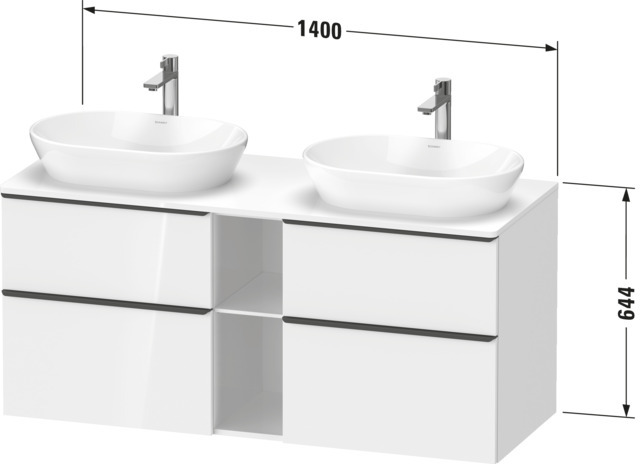 Duravit D-Neo,Kons-WTU,R,AZ:2,SBK:2,Gr:Edelst 1400x550x644mm,Wdh,Nussb.Dunkel Matt,Dek