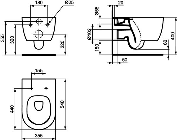 IS Wandtiefspül-WC Blend Curve AquaBlade 360x545x340mm Weiß