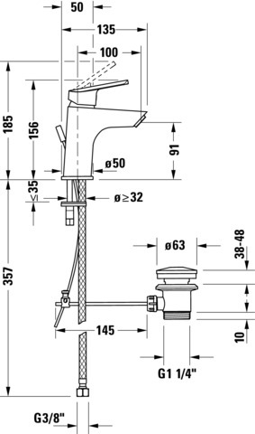 DU Duravit No.1 Einhebel-WT-Mischer S mit Zugstange, Chrom HG